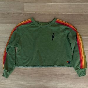 Aviator Nation Green Sweatshirt with Rainbow Stripes